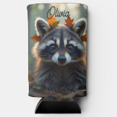 Niedliches Raccoon bei Herbstlauben Personalisiert Selters Dosenkühler (Vorderseite)