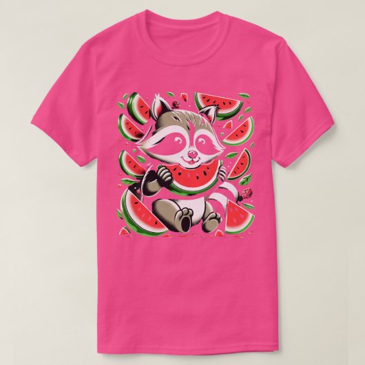 Niedliches Raccoon Eating Watermelon T-Shirt (Design vorne)