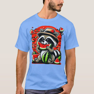 Niedliches Raccoon Eating Watermelon T-Shirt