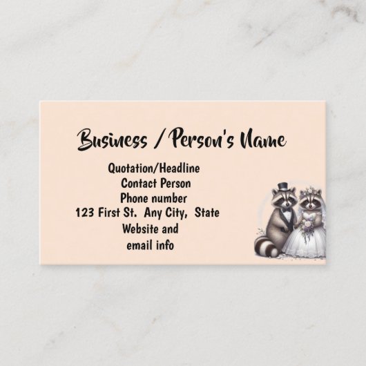 Niedliches Raccoon Hochzeit Tiergeschäft Visitenkarte (Vorderseite)