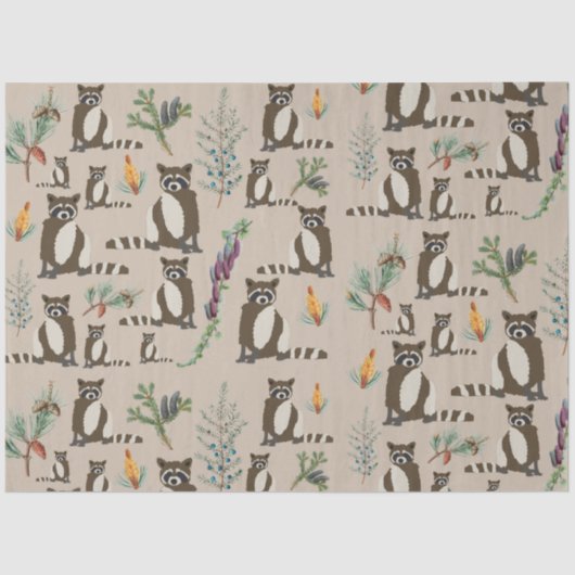 Niedliches Raccoon im Pinienwaldmuster Seidenpapier (Vorderseite)