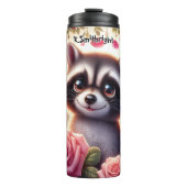 Niedliches Raccoon im Rose Thermosbecher (Vorderseite)