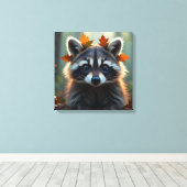 Niedliches Raccoon in Herbstlauben Leinwanddruck (Insitu (Holzboden))