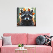 Niedliches Raccoon in Herbstlauben Leinwanddruck (Insitu (Wohnzimmer))