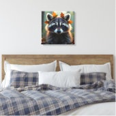 Niedliches Raccoon in Herbstlauben Leinwanddruck (Insitu (Schlafzimmer))