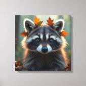 Niedliches Raccoon in Herbstlauben Leinwanddruck (Vorderseite)