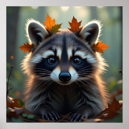 Niedliches Raccoon in Herbstlauben Poster