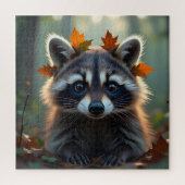 Niedliches Raccoon in Herbstlauben Puzzle (Vertikal)