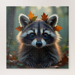 Niedliches Raccoon in Herbstlauben Puzzle