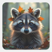Niedliches Raccoon in Herbstlauben Quadratischer Aufkleber (Vorderseite)