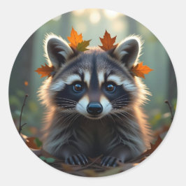 Niedliches Raccoon in Herbstlauben Runder Aufkleber