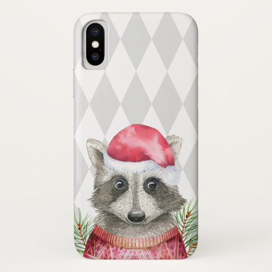 Niedliches Raccoon in Weihnachtsmannmütze mit Harl Case-Mate iPhone Hülle (Rückseite)
