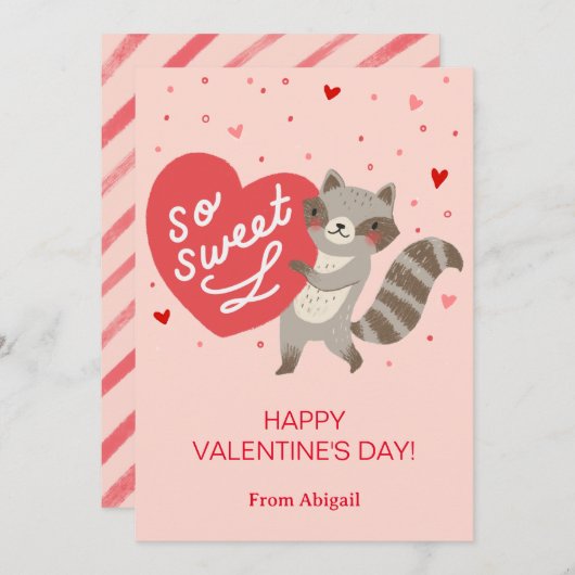 Niedliches Raccoon Kinder Klassenzimmer Valentine Einladung (Vorne/Hinten)