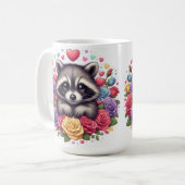 Niedliches Raccoon mit farbenfrohen Blume und Herz Kaffeetasse (Vorderseite Links)