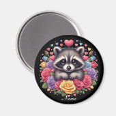 Niedliches Raccoon mit farbenfrohen Blume und Herz Magnet (Vorderseite/Rückseite)
