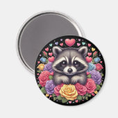 Niedliches Raccoon mit farbenfrohen Blume und Herz Magnet (Vorderseite/Rückseite)
