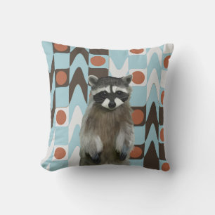 Niedliches Raccoon mit Fun Geometric Hintergrund Kissen
