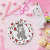 Niedliches Raccoon mit Wassermelonen Stücken Pappteller (Party)