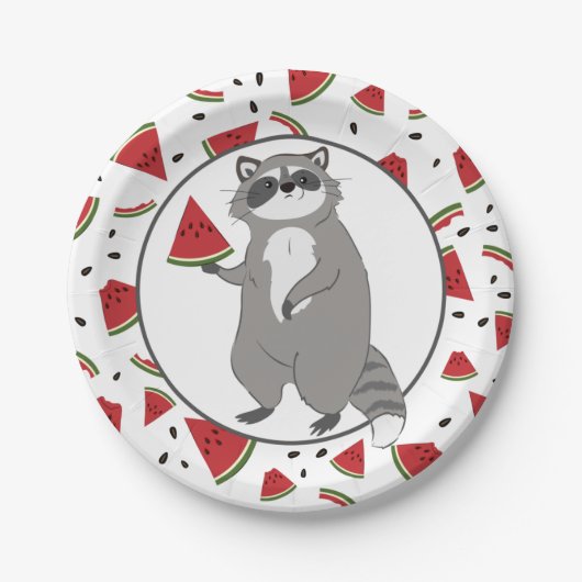 Niedliches Raccoon mit Wassermelonen Stücken Pappteller (Vorderseite)