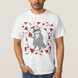 Niedliches Raccoon mit Wassermelonen Stücken T-Shirt