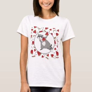 Niedliches Raccoon mit Wassermelonen Stücken T-Shirt