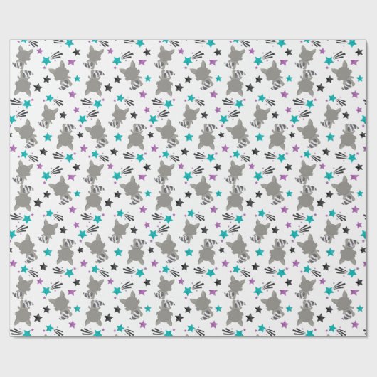 Niedliches Raccoon-Muster Geschenkpapier (Flach)