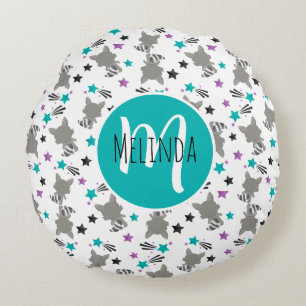 Niedliches Raccoon-Muster Rundes Kissen