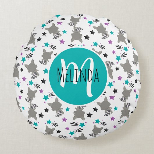 Niedliches Raccoon-Muster Rundes Kissen (Vorderseite)