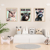 Niedliches Raccoon-, Owl- und Bärentriptychon-Kind Bilderwand Sets
