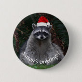 Niedliches Raccoon Rote Weihnachtsmannmütze Urlaub Button (Vorderseite)