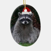 Niedliches Raccoon Rote Weihnachtsmannmütze Urlaub Keramik Ornament (Hinten)