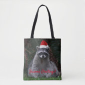Niedliches Raccoon Rote Weihnachtsmannmütze Urlaub Tasche (Vorderseite)
