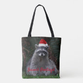 Niedliches Raccoon Rote Weihnachtsmannmütze Urlaub Tasche (Rückseite)