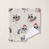 Niedliches Raccoon Weihnachtsmuster Badhandtuch Set (Waschlappen)