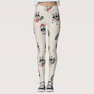 Niedliches Raccoon Weihnachtsmuster Leggings