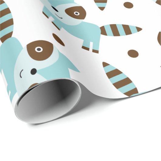 Niedliches Raccoon Wrapping Paper Geschenkpapier (Rolleneckpunkt)