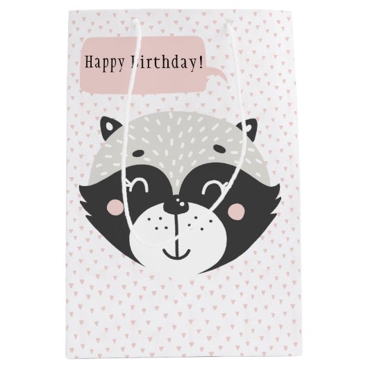 Niedliches Racoon - Pink Confetti Kindergeburtstag Mittlere Geschenktüte (Vorderseite)