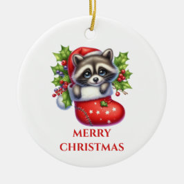 Niedliches Racoon Weihnachten Keramik Ornament