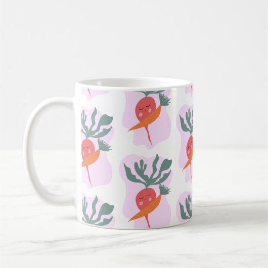 Niedliches Radish- und Carrot-Cartoon-Muster Kaffeetasse (Links)