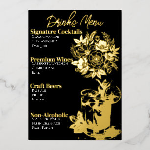 Niedliches, raffiniertes Cocktailmenü mit goldenem Folien Feiertagskarte