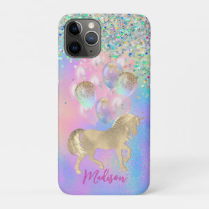 Niedliches Rainbow-Einhorn-Glitzer-Ballons Monogra Case-Mate iPhone Hülle