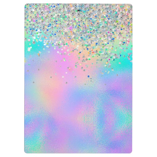 Niedliches Rainbow-Einhorn-Glitzer-Ballons Monogra Klemmbrett (Rückseite)