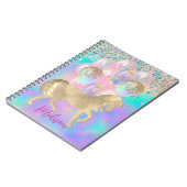 Niedliches Rainbow-Einhorn-Glitzer-Ballons Monogra Notizblock (Linke Seite)