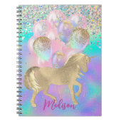 Niedliches Rainbow-Einhorn-Glitzer-Ballons Monogra Notizblock (Vorderseite)