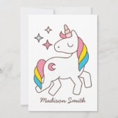 Niedliches Rainbow-Einhorn und Glitzern Geburtstag Einladung (Rückseite)
