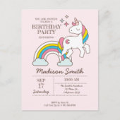 Niedliches Rainbow-Einhorn und Glitzern Geburtstag Einladungspostkarte (Vorderseite)