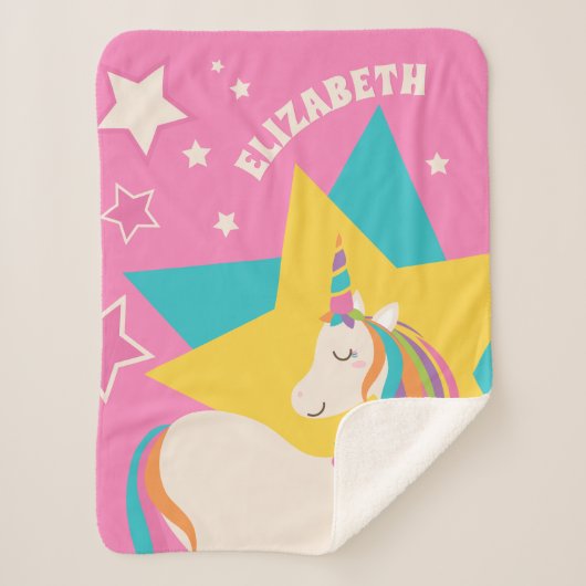 Niedliches Rainbow-Einhorn und Stars Girly-Pink-Mo Sherpadecke (Vorderseite)