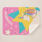 Niedliches Rainbow-Einhorn und Stars Girly-Pink-Mo Sherpadecke (Vorderseite (Horizontal))