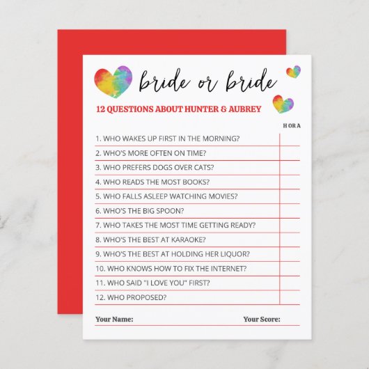 Niedliches Rainbow Hearts Bridge oder Bride Game (Vorne/Hinten)