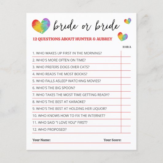 Niedliches Rainbow Hearts Bridge oder Bride Game (Vorderseite)